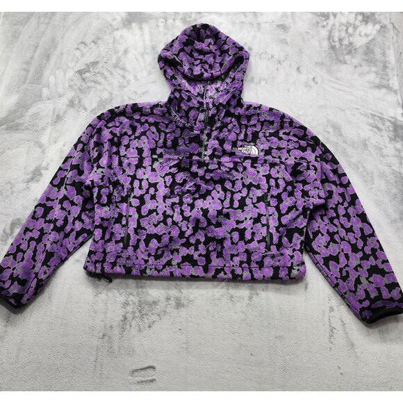 The North Face Tops - The North Face Hoodie Womens XL Purple Leopard Print Osito 1/4 Zip Pullover Boxy